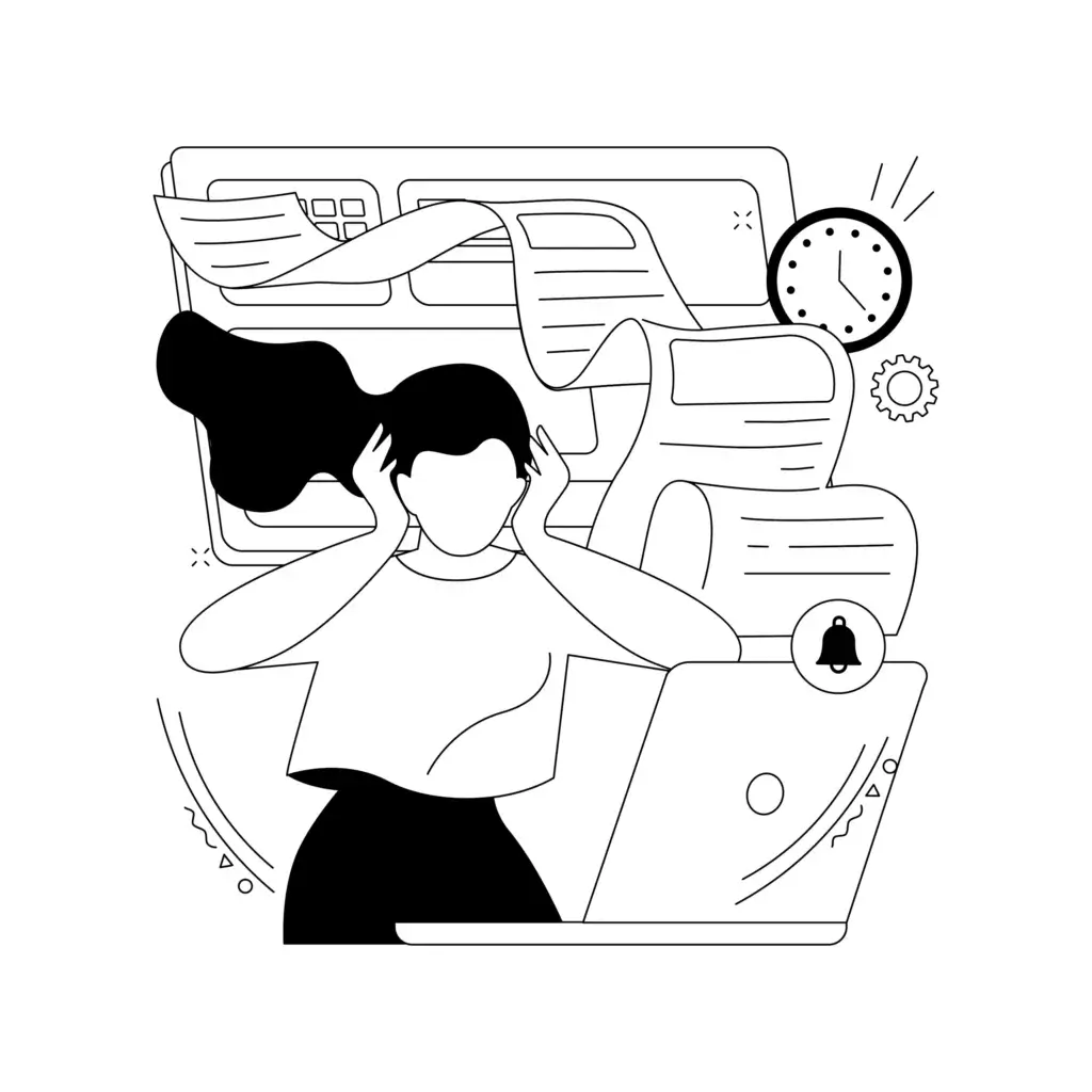 Une dirigeante prend sa tête entre ses mains. Elle est perd le contrôle de son organisation. Ce qui l’empêche de consacrer du temps au terrain et au développement de son entreprise.